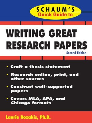 cover image of Schaum's Quick Guide to Writing Great Research Papers